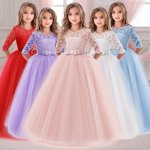 2020 Summer Long Sleeve Children Evening Lace Princess Dress - winsomesboutique