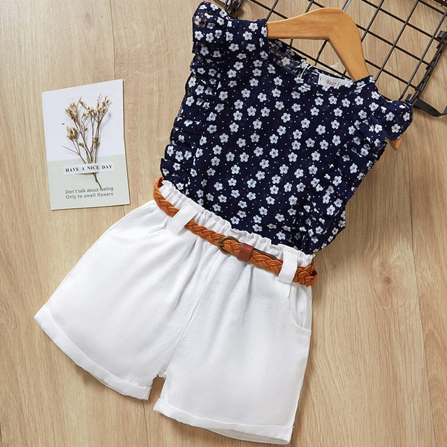 Short Sleeve T-Shirt+Pant Dress 2Pcs Children Clothes Suits - winsomesboutique