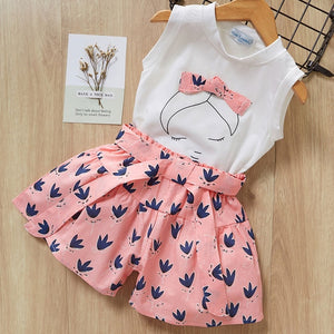 Short Sleeve T-Shirt+Pant Dress 2Pcs Children Clothes Suits - winsomesboutique