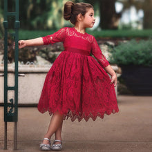 Load image into Gallery viewer, Kids Dresses For Girls Elegant Half-sleeve Lace Party Costume Red Children Prom Frocks 3-8Y - winsomesboutique
