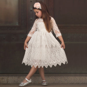 Kids Dresses For Girls Elegant Half-sleeve Lace Party Costume Red Children Prom Frocks 3-8Y - winsomesboutique