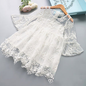 Kids Dresses For Girls Elegant Half-sleeve Lace Party Costume Red Children Prom Frocks 3-8Y - winsomesboutique
