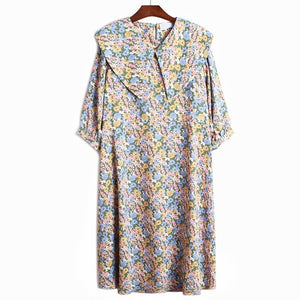White Pattern Printed Three-quarter Sleeve Loose Fit Midi Dress - winsomesboutique