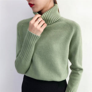 SURMIITRO Cashmere Knitted Turtleneck Long Sleeve Pullover Sweater Female Jumper Green Knitwear