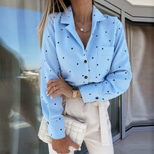 Load image into Gallery viewer, Lady Polka Dot Long Sleeve Turn Down Collar Pocket Cotton Casual Shirts
