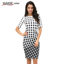 Load image into Gallery viewer, Kaige.Nina Elegant Tartan O Neck Tunic Pencil Sheath Dress - winsomesboutique
