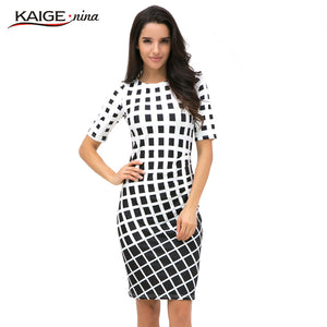 Kaige.Nina Elegant Tartan O Neck Tunic Pencil Sheath Dress - winsomesboutique