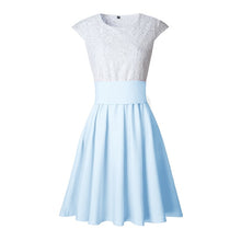 Load image into Gallery viewer, Sexy Mini Short Sleeve Pleated Lace O-Neck High Waist Short Dress - winsomesboutique

