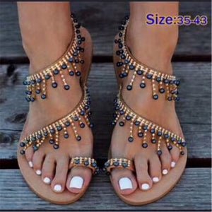 Women sandals summer flat pearl sandals flip flops rome shoes string bead slippers mujer gladiator sandalias sapatos femininos - winsomesboutique